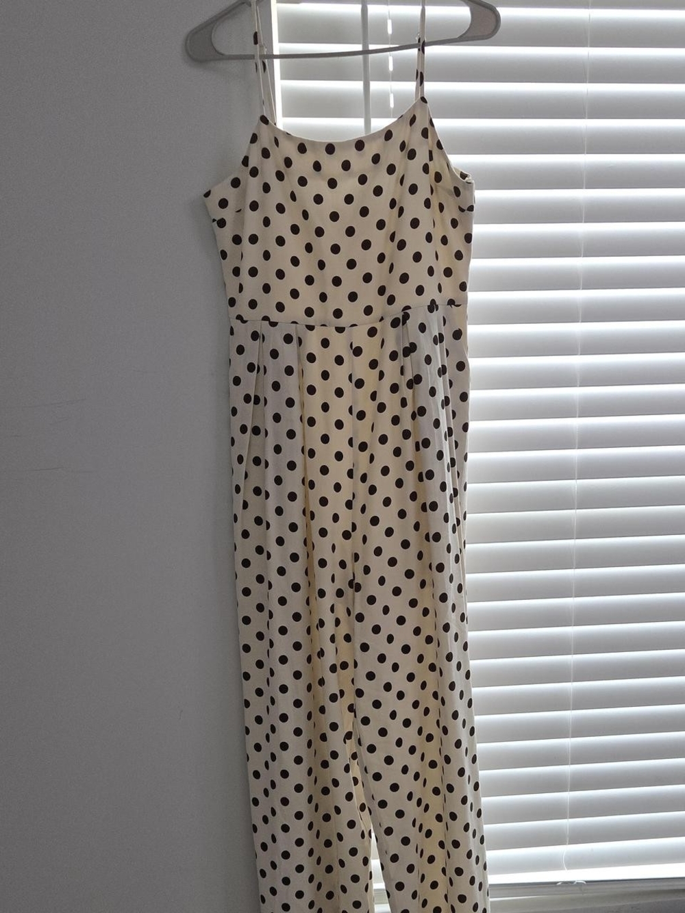 Anniewear Polka Dot Wide-Leg Jumpsuit in White with Brown Dots - Picture 5 of 5